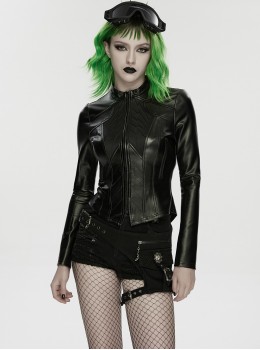 Black Rubberized Knit Segmented Cutting Slim Fit Futuristic Cyberpunk Style Long Sleeves Jacket