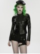 Black Rubberized Knit Segmented Cutting Slim Fit Futuristic Cyberpunk Style Long Sleeves Jacket