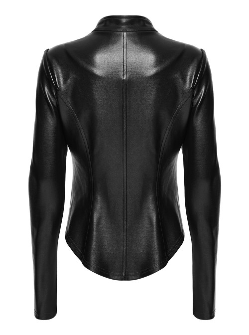 Black Rubberized Knit Segmented Cutting Slim Fit Futuristic Cyberpunk Style Long Sleeves Jacket