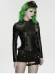 Black Rubberized Knit Segmented Cutting Slim Fit Futuristic Cyberpunk Style Long Sleeves Jacket