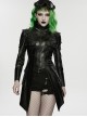 Black Rubberized Knit Shoulder Metal Chain Decoration Front Short Back Long Hem Vintage Slim Fit Punk Style Functional Jacket