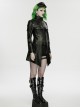 Black Rubberized Knit Shoulder Metal Chain Decoration Front Short Back Long Hem Vintage Slim Fit Punk Style Functional Jacket