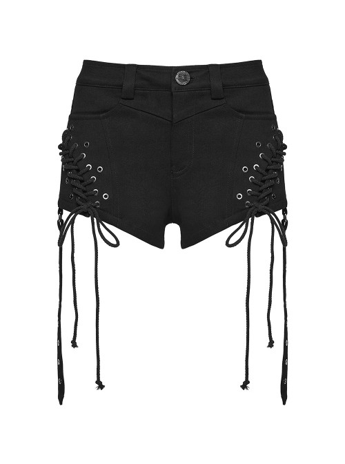 Black Denim Sides Drawstring Design Shorts Detachable Flared Leg Warmers Punk Style Pants