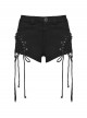 Black Denim Sides Drawstring Design Shorts Detachable Flared Leg Warmers Punk Style Pants