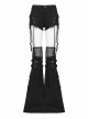 Black Denim Sides Drawstring Design Shorts Detachable Flared Leg Warmers Punk Style Pants