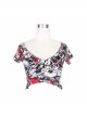 Black Red Ghost Print V-Neck Short Sleeve Mini T-Shirt