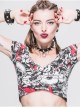 Black Red Ghost Print V-Neck Short Sleeve Mini T-Shirt