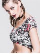 Black Red Ghost Print V-Neck Short Sleeve Mini T-Shirt