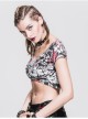Black Red Ghost Print V-Neck Short Sleeve Mini T-Shirt