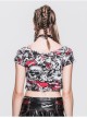 Black Red Ghost Print V-Neck Short Sleeve Mini T-Shirt