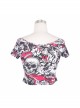Black Red Ghost Print V-Neck Short Sleeve Mini T-Shirt