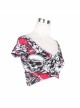 Black Red Ghost Print V-Neck Short Sleeve Mini T-Shirt