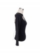 Backless Lace-Up Small Long-Sleeve Shawl Camisole Fake Two Pieces Black Punk T-Shirt