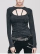 Backless Lace-Up Small Long-Sleeve Shawl Camisole Fake Two Pieces Black Punk T-Shirt