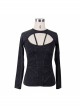 Backless Lace-Up Small Long-Sleeve Shawl Camisole Fake Two Pieces Black Punk T-Shirt