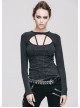 Backless Lace-Up Small Long-Sleeve Shawl Camisole Fake Two Pieces Black Punk T-Shirt