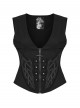 Black Twill V-Neck Segmentation Cutting Rubber Patches Cross Zipper Pendant Hardcore Cyberpunk Vest