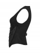 Black Twill V-Neck Segmentation Cutting Rubber Patches Cross Zipper Pendant Hardcore Cyberpunk Vest