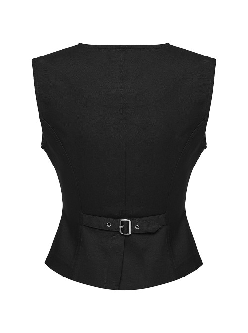 Black Twill V-Neck Segmentation Cutting Rubber Patches Cross Zipper Pendant Hardcore Cyberpunk Vest