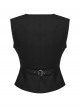 Black Twill V-Neck Segmentation Cutting Rubber Patches Cross Zipper Pendant Hardcore Cyberpunk Vest