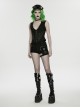 Black Twill V-Neck Segmentation Cutting Rubber Patches Cross Zipper Pendant Hardcore Cyberpunk Vest
