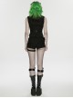 Black Twill V-Neck Segmentation Cutting Rubber Patches Cross Zipper Pendant Hardcore Cyberpunk Vest