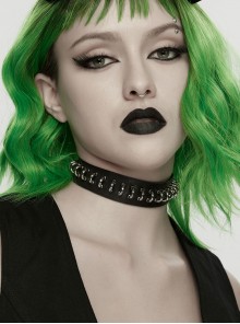 Black Leather Personalized Semi-Circular Metal Rings Rebellious Punk Female Choker