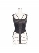 Broken Holes Knitted Striped Metal Skull Palm Back Lace-Up Black Punk Vest