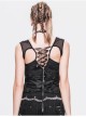 Broken Holes Knitted Striped Metal Skull Palm Back Lace-Up Black Punk Vest