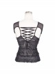 Broken Holes Knitted Striped Metal Skull Palm Back Lace-Up Black Punk Vest
