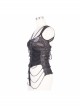 Broken Holes Knitted Striped Metal Skull Palm Back Lace-Up Black Punk Vest