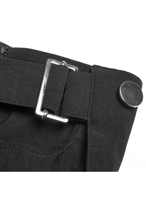 Steam Punk Female Buckle Black Elastic Skinny Pants