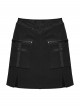 Black Twill Woven Waist Skulls Element Sides Large Pockets Hem Slit Design Punk Style Skirt