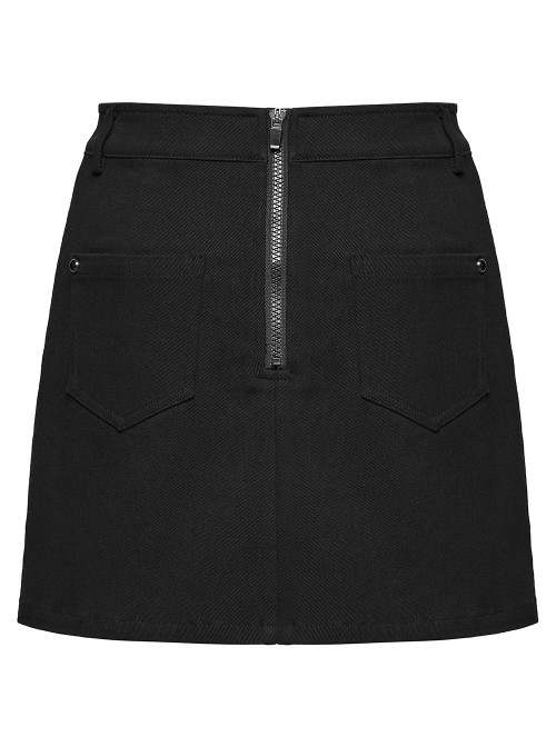 Black Twill Woven Waist Skulls Element Sides Large Pockets Hem Slit Design Punk Style Skirt
