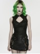 Black Elastic Icy Knit Snake Pattern Tattered Hollow Stand Collar Studded Punk Style Vest