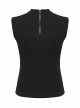 Black Elastic Icy Knit Snake Pattern Tattered Hollow Stand Collar Studded Punk Style Vest