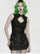 Black Elastic Icy Knit Snake Pattern Tattered Hollow Stand Collar Studded Punk Style Vest