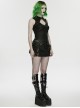 Black Elastic Icy Knit Snake Pattern Tattered Hollow Stand Collar Studded Punk Style Vest