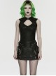 Black Elastic Icy Knit Snake Pattern Tattered Hollow Stand Collar Studded Punk Style Vest