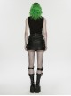 Black Elastic Icy Knit Snake Pattern Tattered Hollow Stand Collar Studded Punk Style Vest