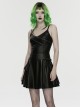 Black Rubberized Knit Rivets Side Loops Decoration A-Line Punk Style Slip Dress