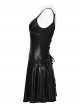 Black Rubberized Knit Rivets Side Loops Decoration A-Line Punk Style Slip Dress
