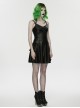 Black Rubberized Knit Rivets Side Loops Decoration A-Line Punk Style Slip Dress