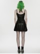 Black Rubberized Knit Rivets Side Loops Decoration A-Line Punk Style Slip Dress