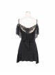 Black Off-Shoulder Lace Tassel Back Over Hip Gothic T-Shirt