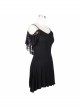 Black Off-Shoulder Lace Tassel Back Over Hip Gothic T-Shirt