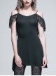 Black Off-Shoulder Lace Tassel Back Over Hip Gothic T-Shirt