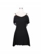 Black Off-Shoulder Lace Tassel Back Over Hip Gothic T-Shirt