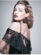 Black Off-Shoulder Lace Tassel Back Over Hip Gothic T-Shirt