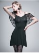 Black Off-Shoulder Lace Tassel Back Over Hip Gothic T-Shirt